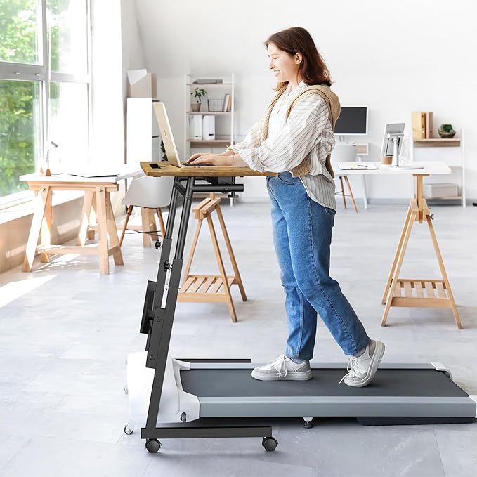 Small Standing Desk with Wheels, Portable Treadmill Desk, Rolling Desk Adjustable Height for Laptop, Mobile Standing Table for Walking Pad, Bedside Table