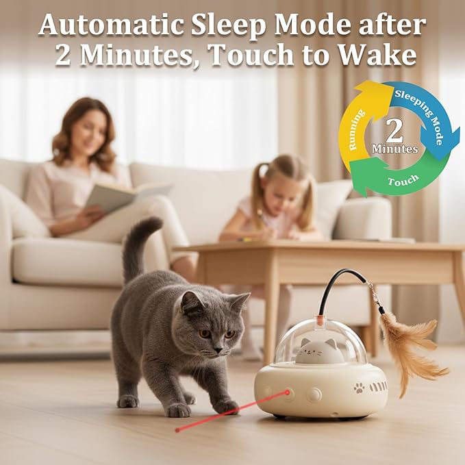 Laser Cat Toy, 3 in 1 Interactive Toy for Cats, Rechargeable Wand and Chasing Interactive Pet Toy for Bored Indoor Cats Kittens 3 Extra Replaceable Teaser Wand Heads
