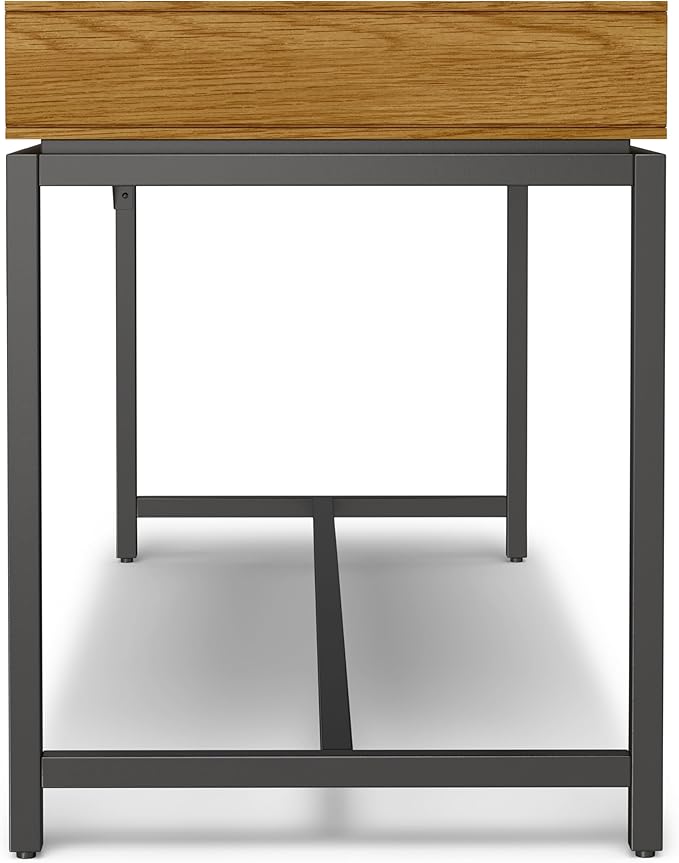 SIMPLIHOME Banting Desk - 72-Inch Wide Solid Oak Veneer and Metal Writing Desk in Oak, Modern Industrial Home Office Computer Table for Study with 2 Drawers and Flip-Down Keyboard Tray