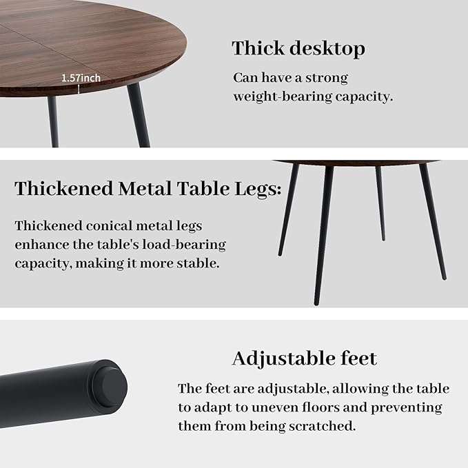 43.3"-59.1" Extendable Round Dining Table Set for 4, Mid Century Modern Wooden Round Table, Leisure Coffee Table,w/ 4 PU Leather Chairs