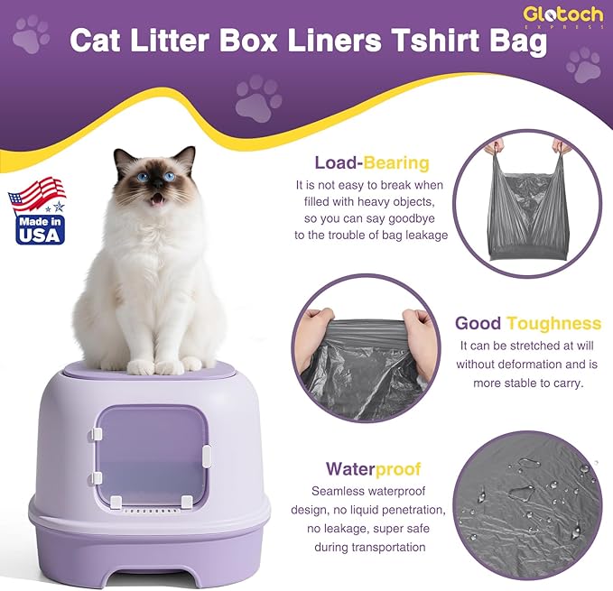 Glotoch 500 Count Economical Cat Litter Bags 4 Gallon Gray, Leak-Proof, Disposable Cat Waste Trash Bags for Pet Poop, Plastic T-shirt doggy bag for Kitty Garbage 12" x 6.5" x 21"