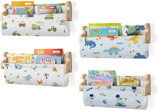 Floating Book Shelves for Wall Set of 4 Wood Nursery Bookshelves for Kids Room 16.9 Inch Kids Bookshelf for Books Toys and Decor,Wall Mounted Storage for Baby Boys Girls Bedroom Living Room