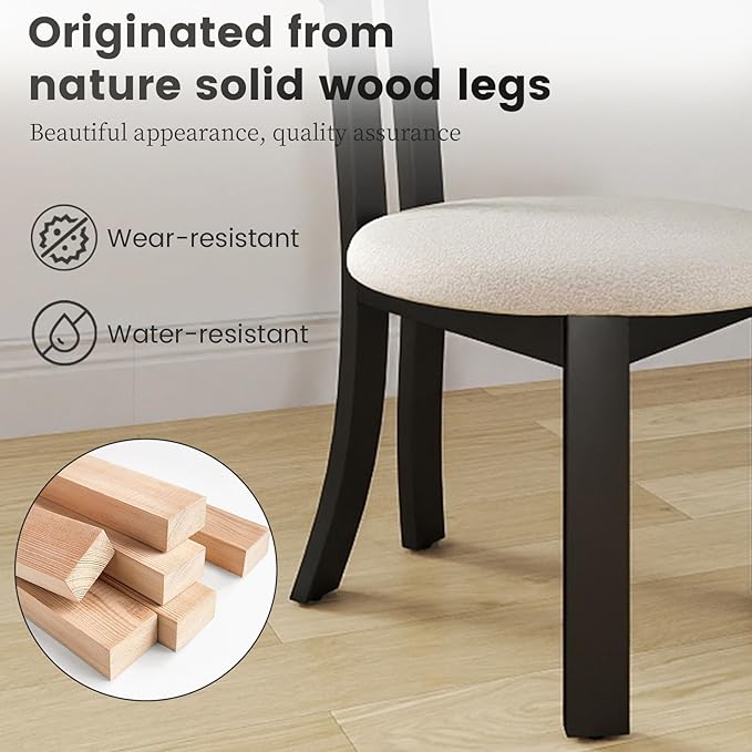 Wooden Dining Chairs Set of 6 Upholstered Kitchen & Dining Room Sherpa Chairs, Mid Century Modern Dining Chairs White with Black Legs