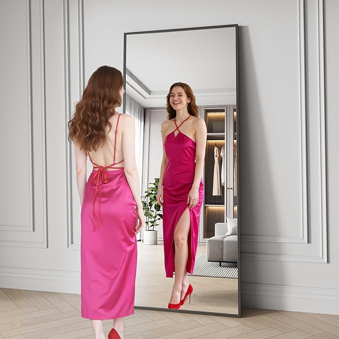 Koonmi Bathroom Mirror 30x71 Matte Black Bathroom Wall-Mounted Mirrors, Modern Rectangle Vanity Mirror, HD Tempered Glass, Aluminum Alloy Frame Allow to Hang Horizontally or Vertically