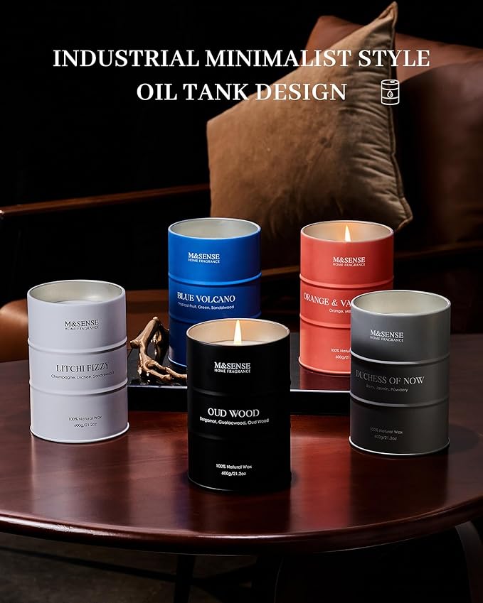 M&SENSE Oud Wood Large Scented Candles Natural Soy Wax, 21.2oz Long Lasting Up to 120 Hours Burning Time, Unique Candle Gifts for Men Women