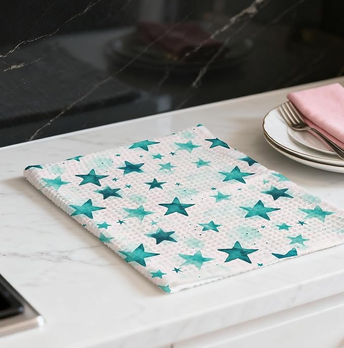 Watercolor Star Hand Towel, Star Waffle Towels, Nursery & Bathroom Hand Towel, 16x24 Inch Azure Dish Tea Towel Decor for Kitchen & Nursery & Bathroom, Gift for Friends & Homeowners.