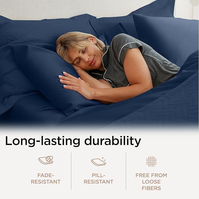 Threadmill 100% Cotton Sheets for Full Size Bed - 600 Thread Count Full Bed Sheets Set with 16” Deep Pocket - Sateen Weave 4-Piece Bedding Set with Cooling Effect, Folkstone Blue