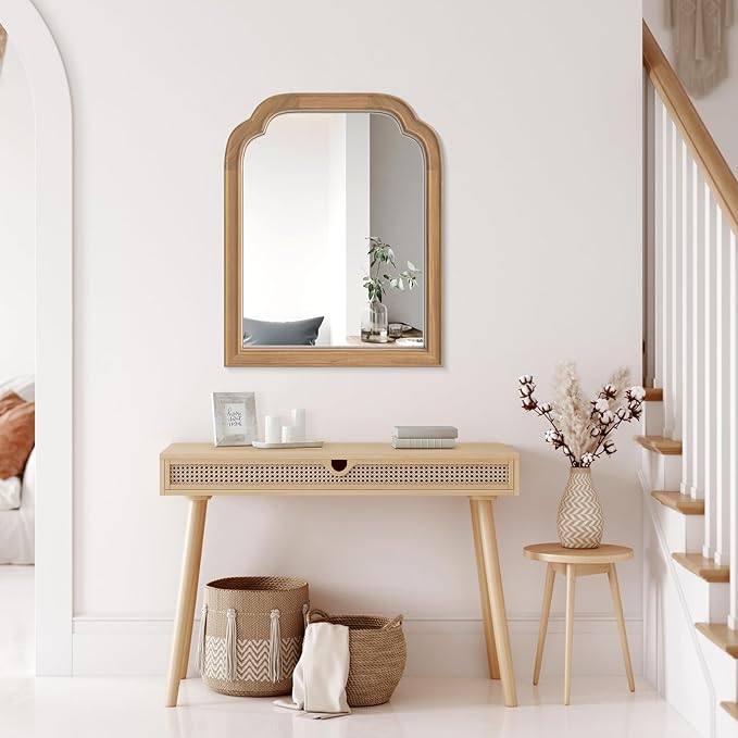 WallBeyond Wood Frame Wall Mirror Decor for Entryway, Living Room or Bedroom Home Decor - Light Woodgrain [16" x 20" Honey-Colored]