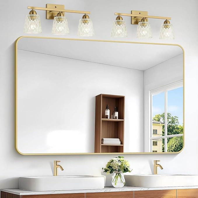 Gold Bathroom Mirror,55x36 inch Wall Mirror for Bathroom Wall Mounted,Round Rectangle Mirror for Bathroom Over Sink,Modern Frame for Home Decor Living Room,Bedroom Entryway,Horizontal/Vertical