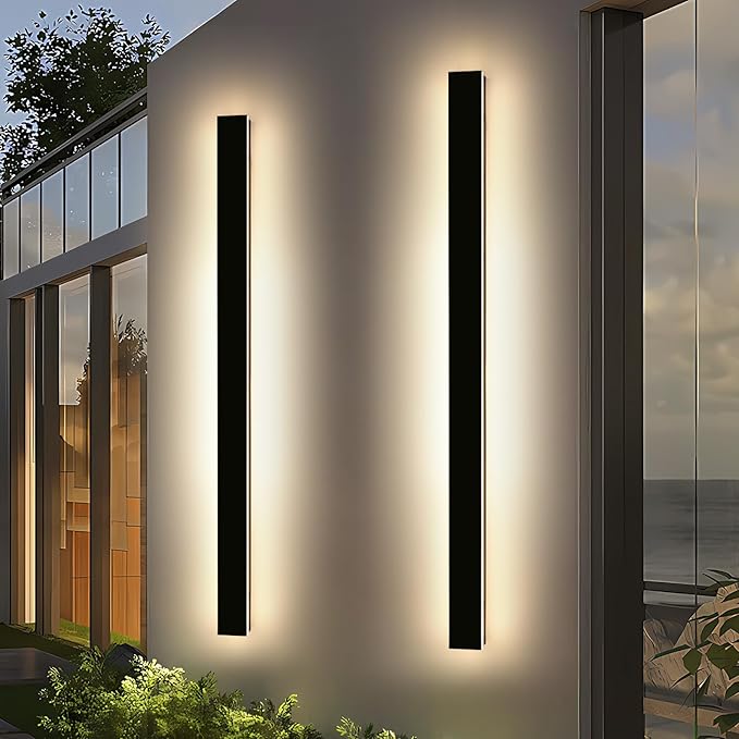 2 Pack Modern Outdoor Wall Light, 3000K Warm White 71inch LED Wall Sconce, IP65 Waterproof Exterior Lighting, Black Aluminium Minimalist Long Wall Lamp for Patio, Garage, Yard