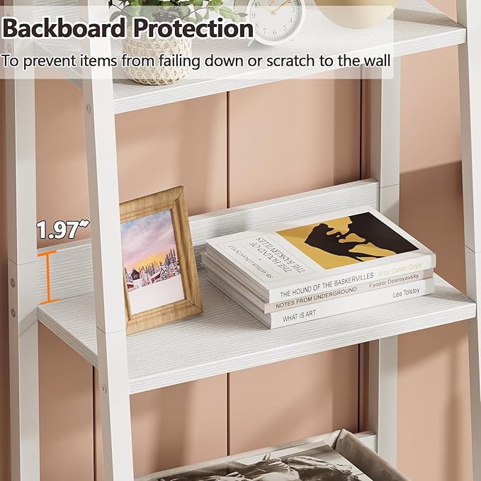 Furologee 4-Tier White Ladder Shelf, Ladder Bookshelf with Removable Drawer, Bookcase Storage Rack Organizer, Freestanding Storage Shelves for Living Room, Home Office, Bedroom