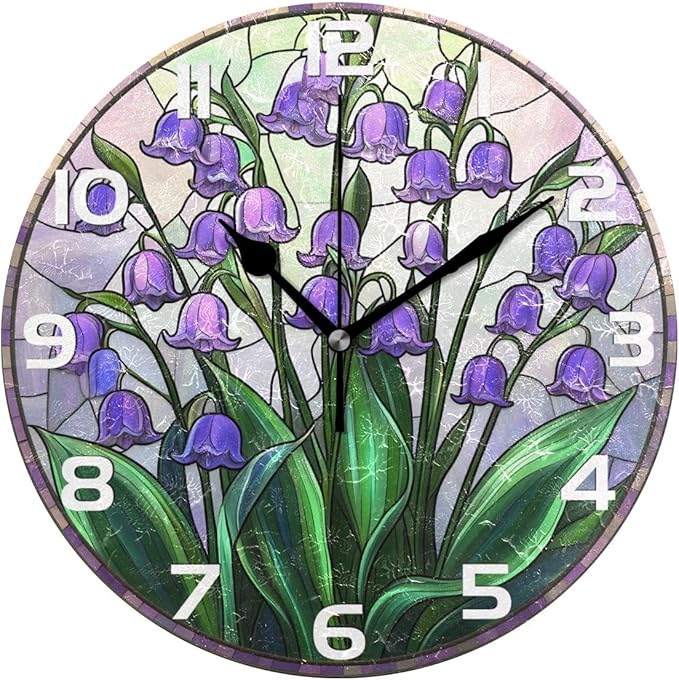 Bolaz Wall Clocks Decorative Bedroom Silent Living Room Desktop Lily of The Valley Tabletop Shelf Clocks Round Battery Operated 10 Inch Non-Ticking 1