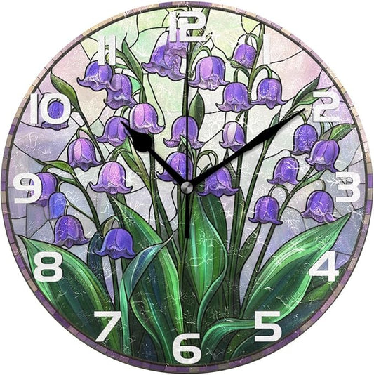 Bolaz Wall Clocks Decorative Bedroom Silent Living Room Desktop Lily of The Valley Tabletop Shelf Clocks Round Battery Operated 10 Inch Non-Ticking 1