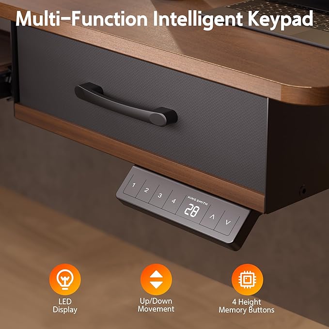 55 Inches Electric Standing Desk with Keyboard Tray, Height Adjustable Sit to Stand Table with 2 Drawers, Ergonomic Home Office Desk with Storage Shelf, Computer Table, Black Walnut