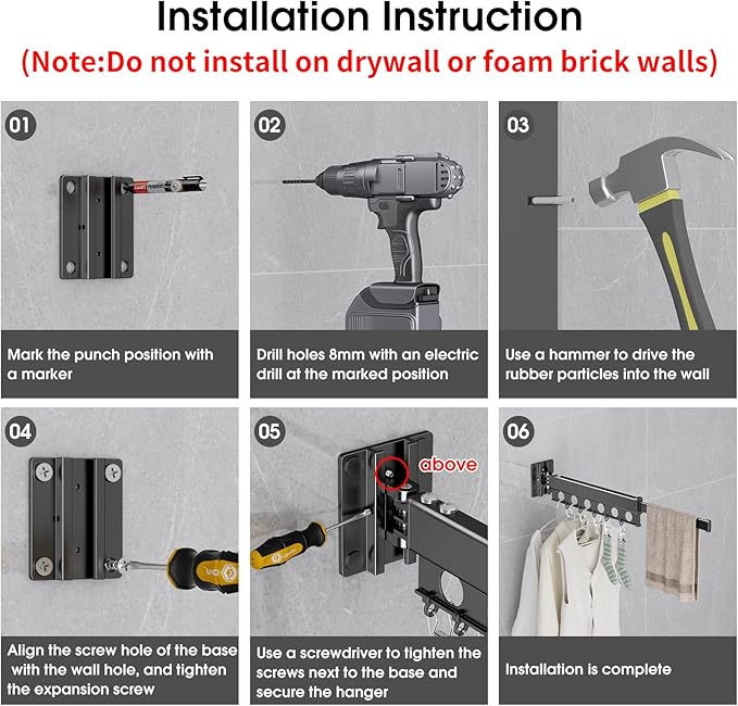 Clothes Drying Rack Foldable Wall Mounted Drying Rack 3 Fold Black-Laundry Drying Rack Durable Clothing Racks for Hanging Clothes