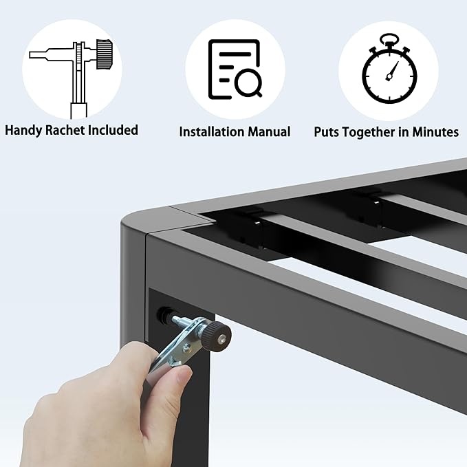 FUIOBYVV 6 Inch Twin XL Bed Frame with Rounded Corner and Headboard Hole Mattress Retainers 3500 LBS Metal Heavy Duty Steel Slats Support No Box Spring Needed Platform Noise Free Easy Assembly