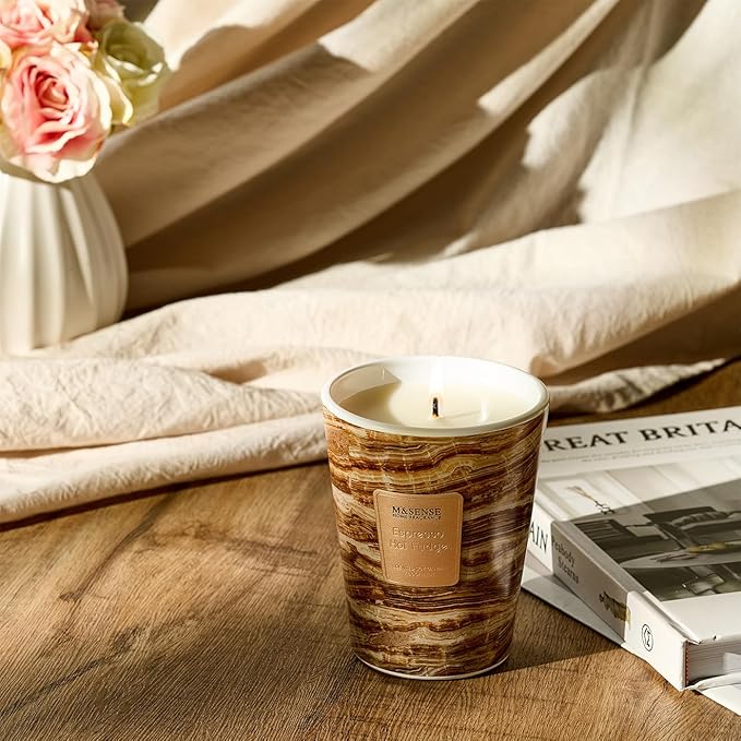 M&SENSE Espresso Hot Fudge Scented Soy Candle, 3 Wick Highly Scented 14.1 Oz 80H, Aromatherapy Christmas Gift for Women and Men