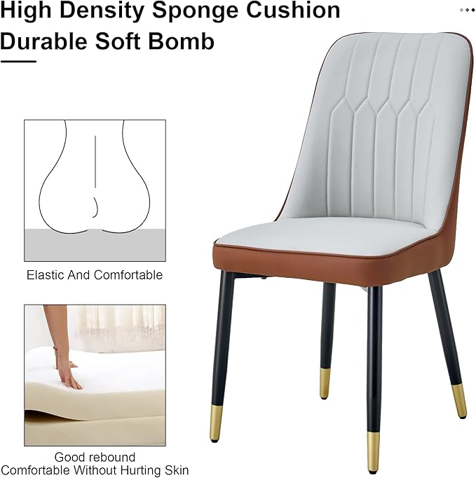 Dining Chairs Set of 4，Modern Dining Chairs, Equipped with PU Leather Backrest Cushions and Black Metal Legs, Suitable for Restaurants, Kitchens, and Bedrooms Dining Room Chairs