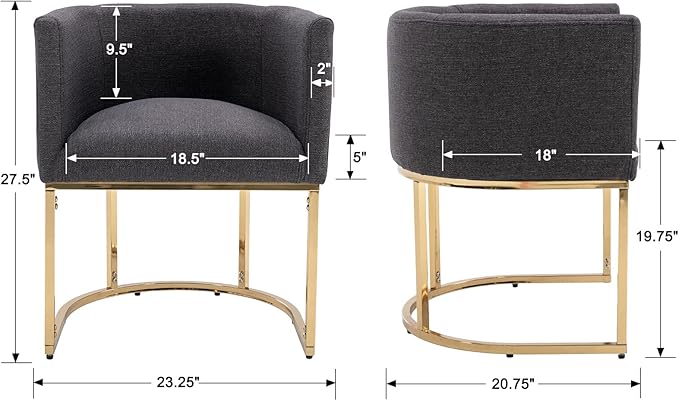 Linen Fabric Dining Chairs Set of 4 Modern Barrel Arm Chairs with Black Frame, Upholstered Kitchen Chairs 18.5" Wide Accent Chairs for Living Room Dining Room Restaurant, Charcoal