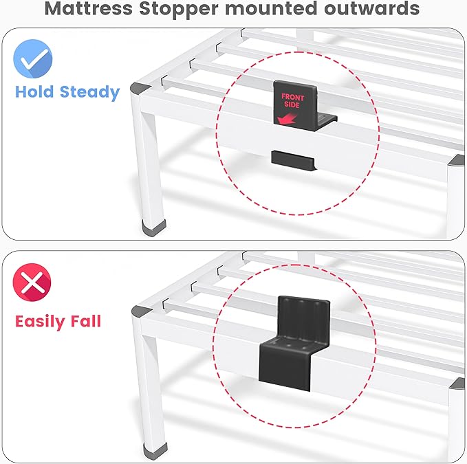 18 Inch Queen Size Metal Bed Frame with Round Corners, Storage Space Under High Bed Frame-Heavy Duty Steel Slats Support, Noise Free - Easy Assembly - No Box Spring Needed,White
