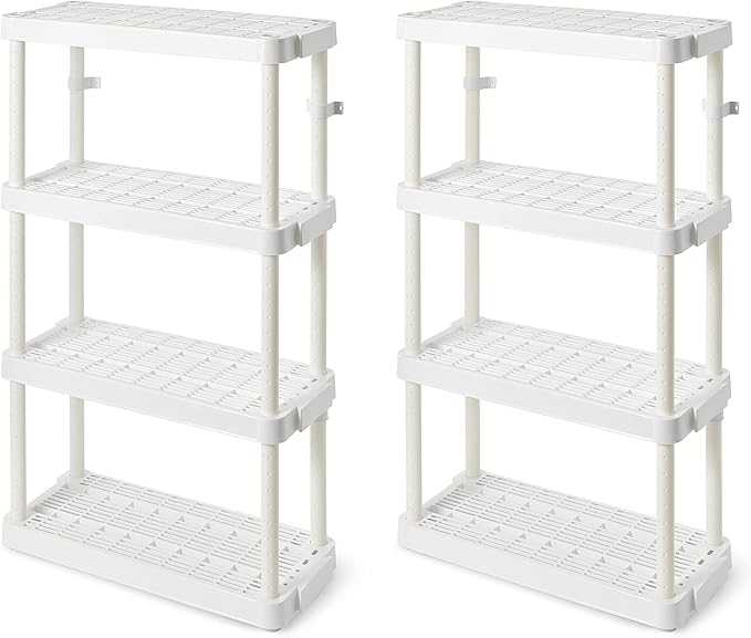 Gracious Living 4 Shelf Adjustable Height Medium Duty Storage Unit 14 x 32 x 54.5 Organizer for Home, Garage, Basement, & Laundry, White (2 Pack)