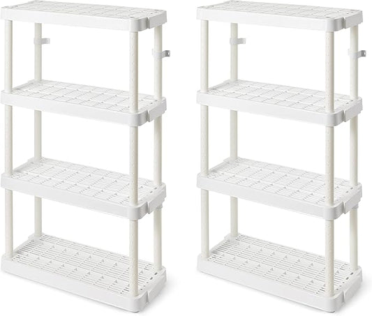 Gracious Living 4 Shelf Adjustable Height Medium Duty Storage Unit 14 x 32 x 54.5 Organizer for Home, Garage, Basement, & Laundry, White (2 Pack)