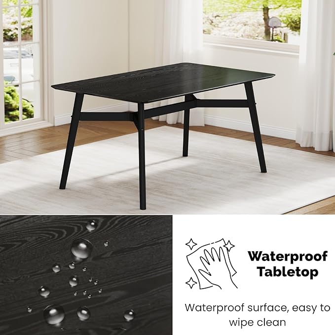 DUOMAY Modern Wooden Dining Table for 4-6 People, 59" Large Rectangular Dinner Table with Wood Legs for Home Dining Room Restaurant Farmhouse Kitchen, Black