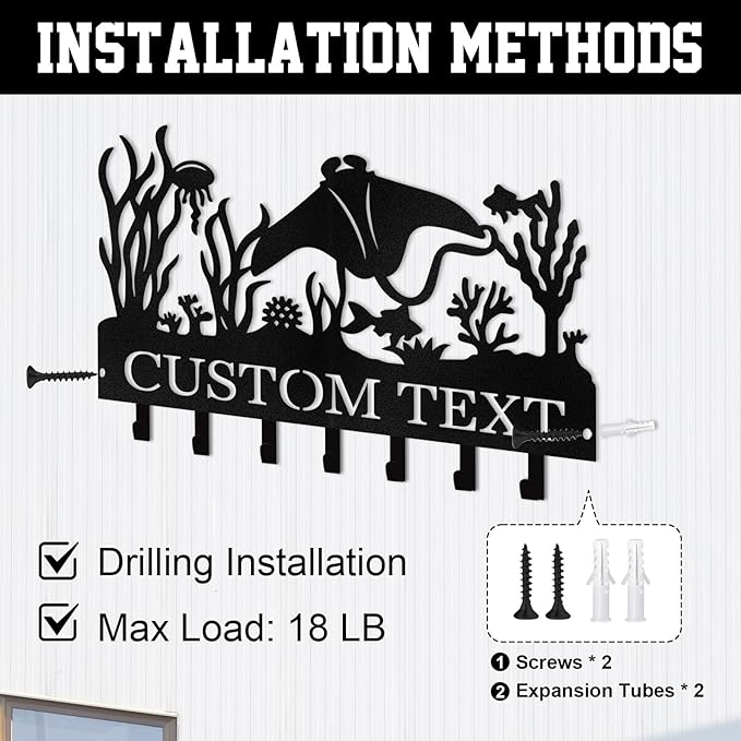 Personalized Key Holder for Wall, Beach Theme Key Holder Wall Mount with Hooks, Tropical Style Key Hanger Wall Decor for Pool Bathroom Hallway Entryway Office, Customized Home Decor Gifts Color01