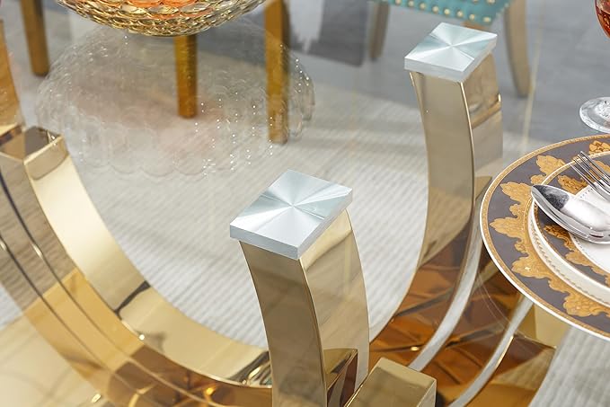 70 ''Glass Dining Table,Rectangle Glass Kitchen Table w/Tempered Glass Tabletop and Stainless Steel Base, Modern Glass Dining Room Table for Home, Kitchen, Dining Room