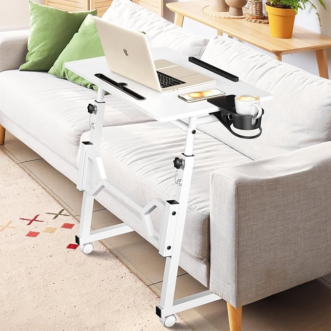 Small Standing Desk with Wheels, Portable Treadmill Desk, Rolling Desk Adjustable Height for Laptop, Mobile Standing Table for Walking Pad, Bedside Table