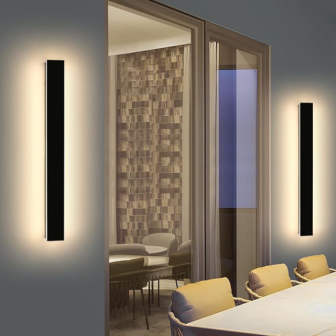 2 Pack 47.2inch Long Linear Outdoor Wall Light, 3000K Warm White Modern Wall Mounted Sconce, IP65 Waterproof, 42W, Black Exterior Lighting Fixture for Garage, Patio, Porch, Garden