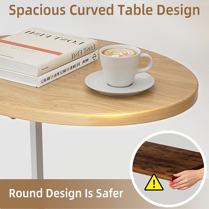 Elbourn Folding Side Table End Couch Tables, C-Shaped End Table for Living Room, Small End Table for Bedroom, Coffee Table(Nature Wood Color)