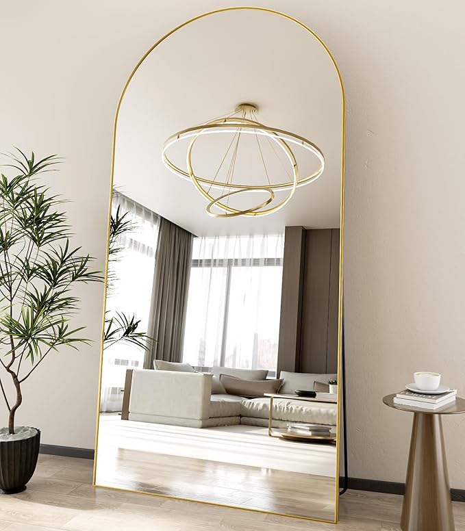 Koonmi 41"x81" Arched Full Length Mirror, Gold Large Floor Mirror with Aluminum Alloy Frame, Standing Hanging or Leaning Wall-Mounted Full Body Mirror for Living Room and Bedroom
