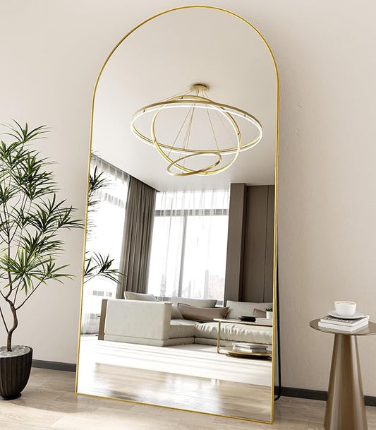 Koonmi 41"x81" Arched Full Length Mirror, Gold Large Floor Mirror with Aluminum Alloy Frame, Standing Hanging or Leaning Wall-Mounted Full Body Mirror for Living Room and Bedroom