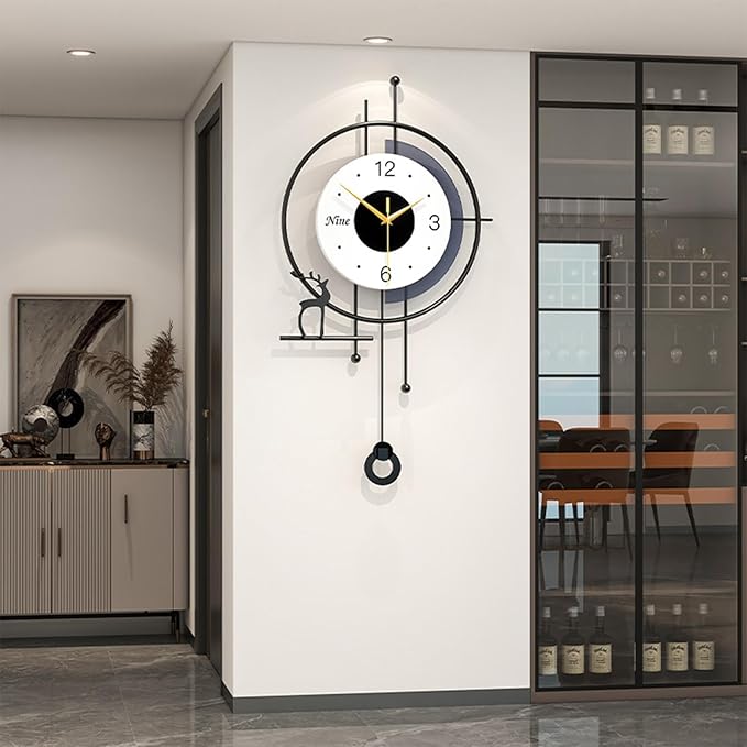 Large Wall Clock for Living Room Decor Modern Pendulum Wall Clock Silent Non-Ticking Battery Operated for Living Room Office Bedroom Kitchen 25inch Designer Wall Clocks Wall Decor for Home Indoor