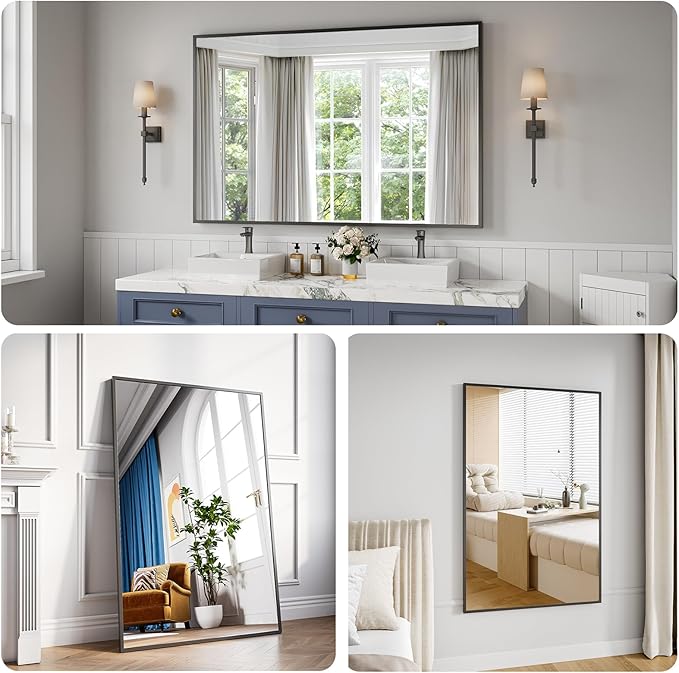 Bathroom Mirror 36"x55" Matte Black Rectangle Bathroom Wall Mirror for Over Sink, Modern Large Vanity Mirror, HD Tempered Glass, Anti-Rust Aluminum Alloy Frame, for Living Room, Bedroom, Entryway