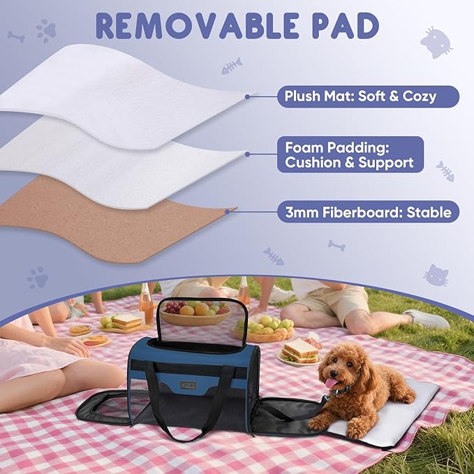 BALEINE Cat Carrier, Puppy Dog Carrier for Small Medium Pets Up to 22 Lbs, Soft-Sided Dog Travel Bag with Safety Zippers, Collapsible Pet Carrying Case (Blue, XL, 19"x12"x12")