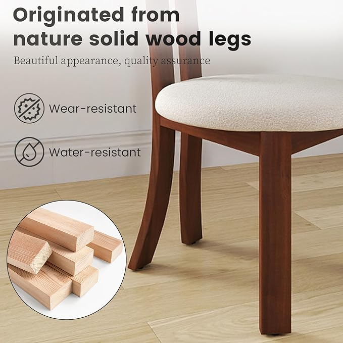 Wooden Dining Chairs Set of 6 Upholstered Kitchen & Dining Room Sherpa Chairs, Mid Century Modern Dining Chairs White with Walnut Legs