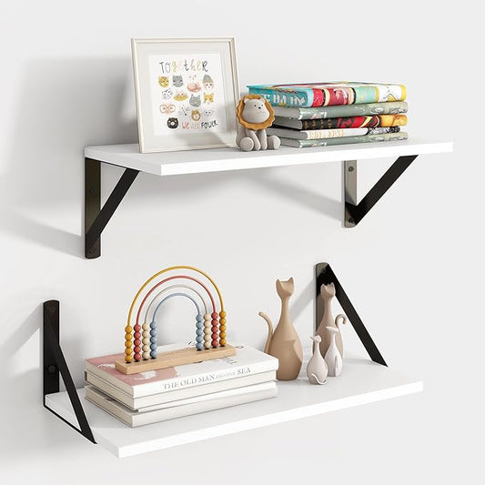 Axeman White Floating Shelves for Wall, 16W x 8D Floating Shelves Set of 2, 8'' Deep Wall Shelves for Bookshelf Living Room Bedroom Home Office Bathroom