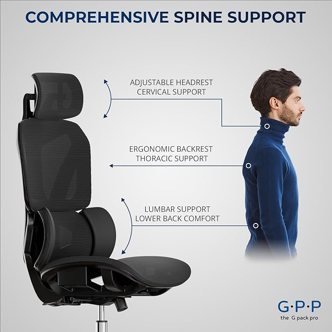 Ergonomic Office Chair – Mesh Office Chair with Headrest, Adjustable Armrest and Lumbar Support – Holds Up to 290lbs (GPP-MAX-90)