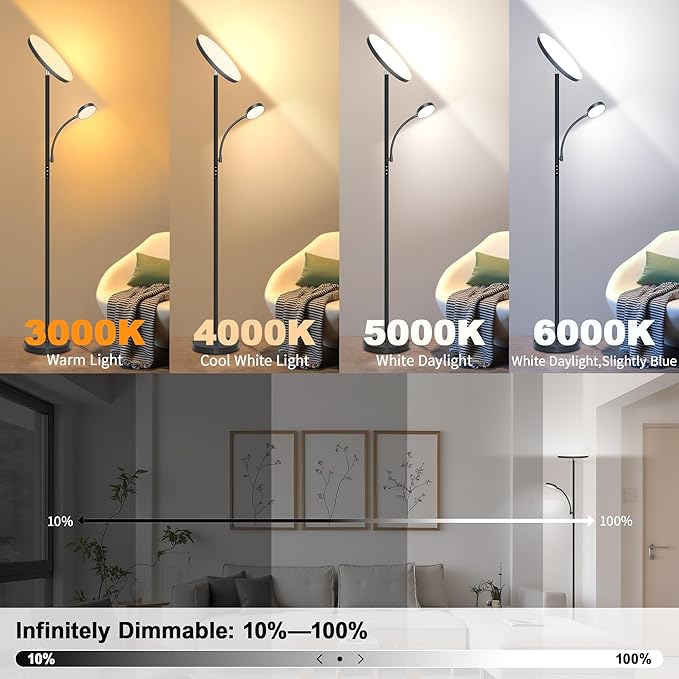 Floor Lamp-42W/4200LM Super Bright Floor Lamp,Dimmable 2-in-1 LED Floor Lamp with Reading Light,69" Tall Standing Lamp with Remote & Touch Control,Modern Floor Lamps for Bedroom,Living Room,Office