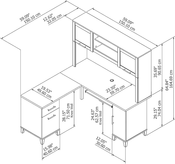 Bush Furniture Somerset 60W L Shaped Desk with Hutch in Hansen Cherry