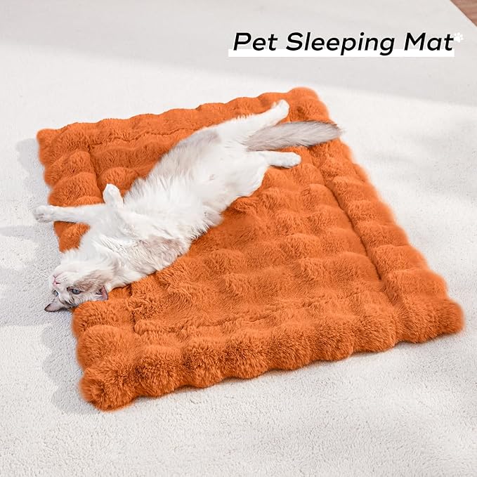 Cat Beds for Indoor Cats Faux Fur Pet Mat Cute Kitten Plush Bed with Non-Slip Bottom for Carriers/Couch Dog & Puppy Friendly 27 x 20 Inch Orange