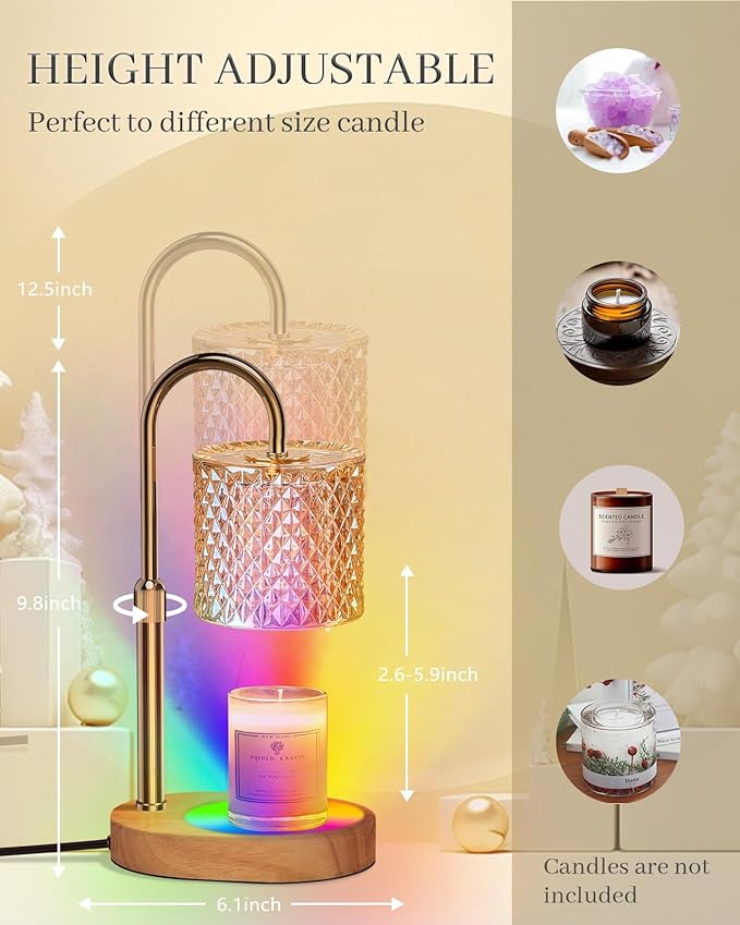 Candle Warmer Lamp with 7 LED Color Changing, Timer Dimmer Height Adjustable, Candle Warmer with RGB Model Home Decor for Mom, Wife, Lover, Friend