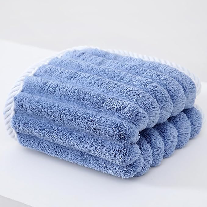 SOFTBATFY Soft Washcloths 12 Pack, High Absorbent Microfiber Ribbed Essential Washcloths for Bathroom, Home, Hotel, Spa, Beach, Pool, Gym (Washcloth - Set of 12, Blue)