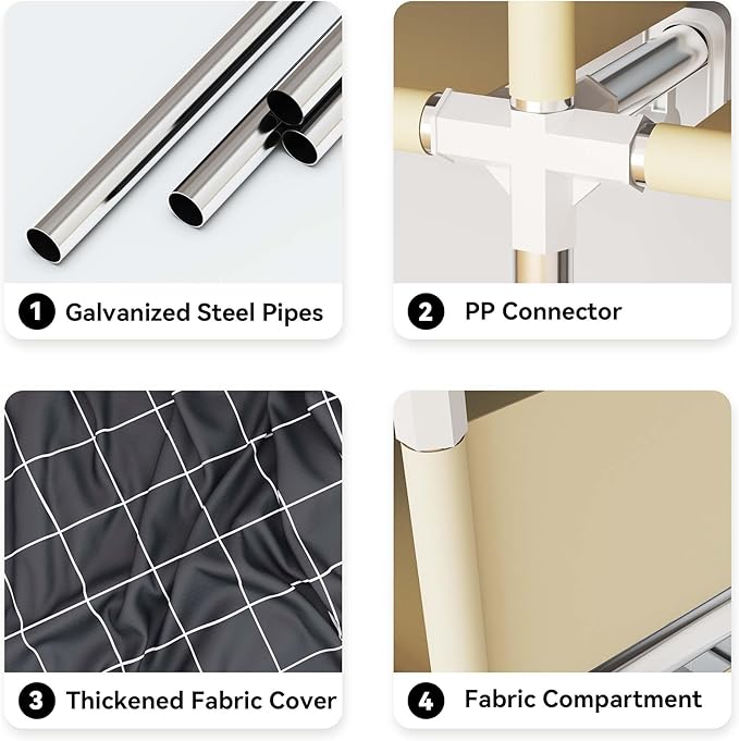 Portable Wardrobe Closet Durable and Easy to Assemble Heavy Duty Clothes Rack with Non-Woven Cover Fabric Best for Bedroom and Easy Storage and Organization (Grey-F)