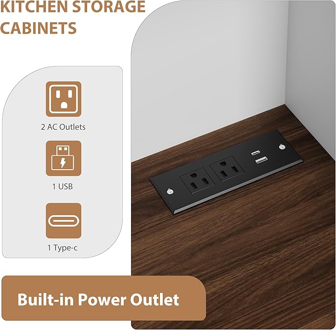 Garvee 71" Pantry Cabinet with Charging Station, Tall Kitchen Pantry Storage Cabinet with Microwave Stand, Farmhouse Kitchen Hutch with Storage Drawers for Living Room, Dining Room, Black