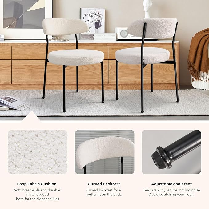 SoarFlash Kitchen Table and Chairs for 2, 31.5" Dining Table Set for 2 with Boucle Upholstered Chairs, 3 Piece Round Kitchen Table Set, Dining Room Table Set for Small Space, Apartment, Beige/White