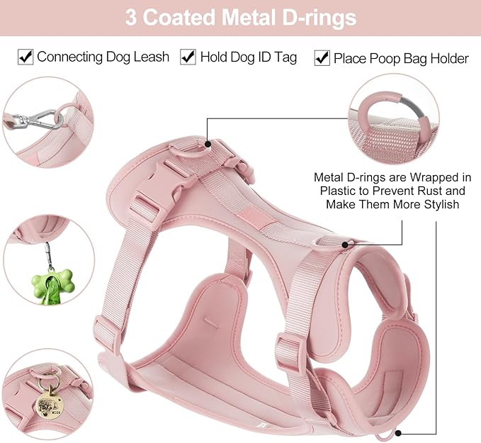 Wisedog No Pull Lightweight Dog Vest Harness with Soft and Comfortable Cushion, Breathable Mesh, for Small Medium Large Dogs Walking (XS(Neck: 7.48"-10.63";Chest: 10.63"-15.35"), Gossamer Pink)