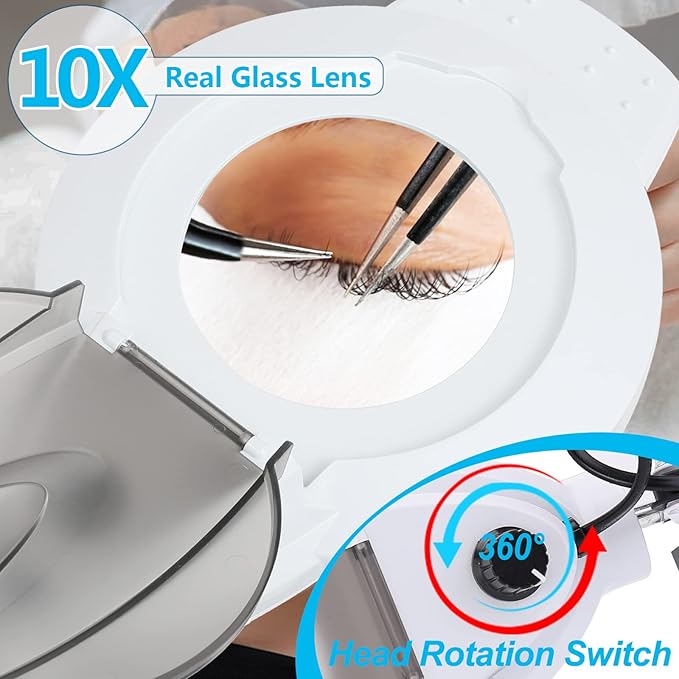 KIRKAS 10X Magniyfing Floor Lamp with 4 Wheel Rolling Base for Estheticians 2,200 Lumens LED Magnifier Lighted Glass Lens, Adjustable Stand & Swivel Arm Floor Lamp for Reading, Crafts, Tasks-White